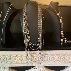 #NLB18.  Chico’s Elegant Gold amber and Pink Multi-Layer Necklace